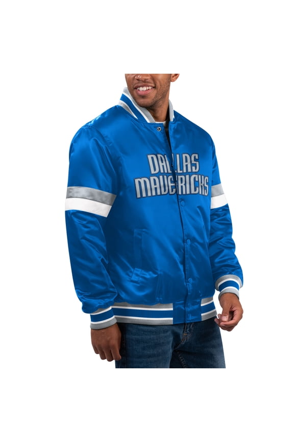 Men's Starter Blue Dallas Mavericks Home Game Satin Full-Snap Varsity Jacket