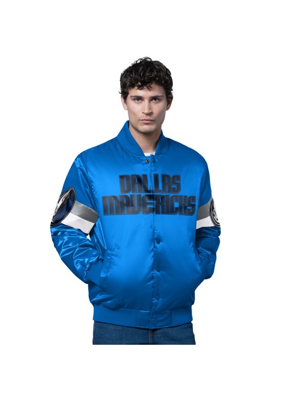 Men's Starter Blue Dallas Mavericks Triple Option Varsity Full-Snap Satin Jacket