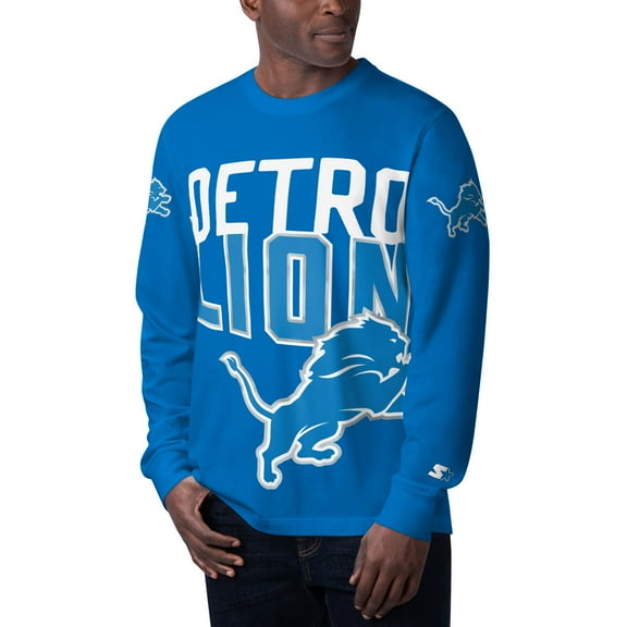 Men's Starter Blue Detroit Lions Clutch Hit Long Sleeve T-Shirt