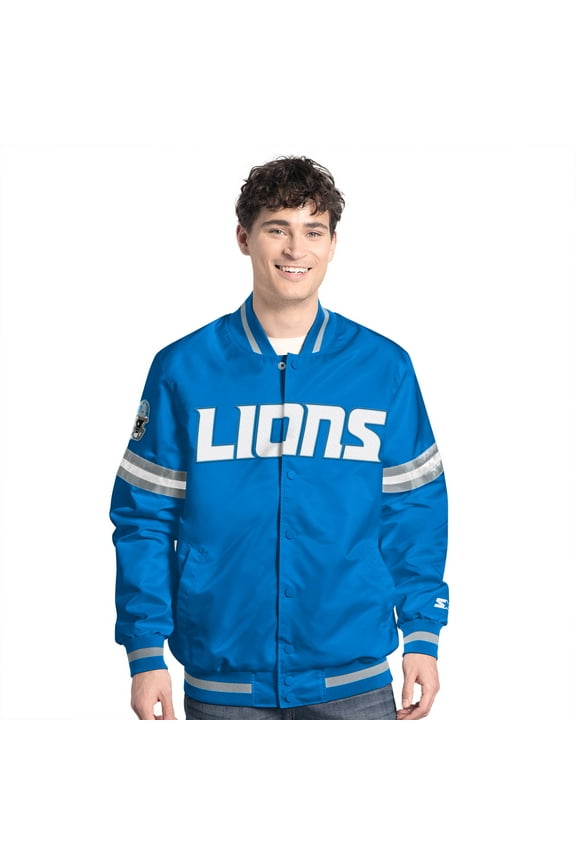 Men's-Starter Blue Detroit Lions Scout Full-Snap Varsity Jacket