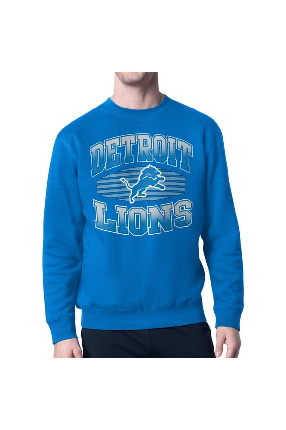Men's Starter Blue Detroit Lions Team Grit Graphic Fleece Pullover Sweatshirt
