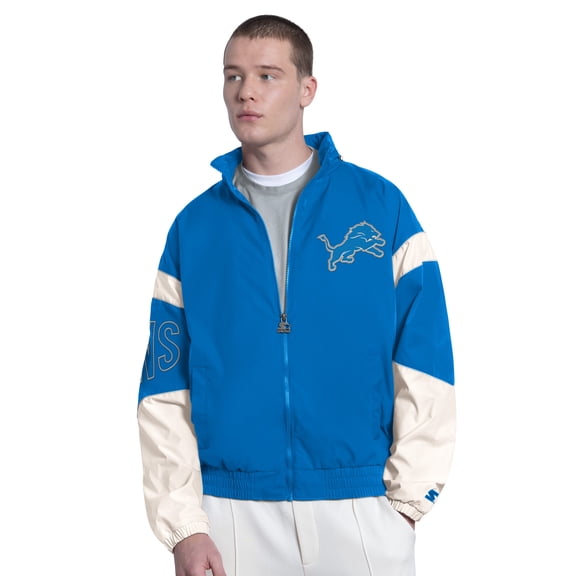 Men's Starter Blue Detroit Lions The Gust Full-Zip Hooded Jacket