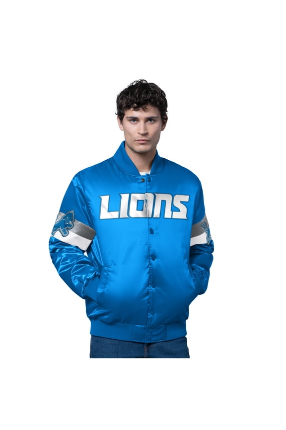 Men's Starter Blue Detroit Lions Triple Option Satin Varsity Full-Snap Jacket