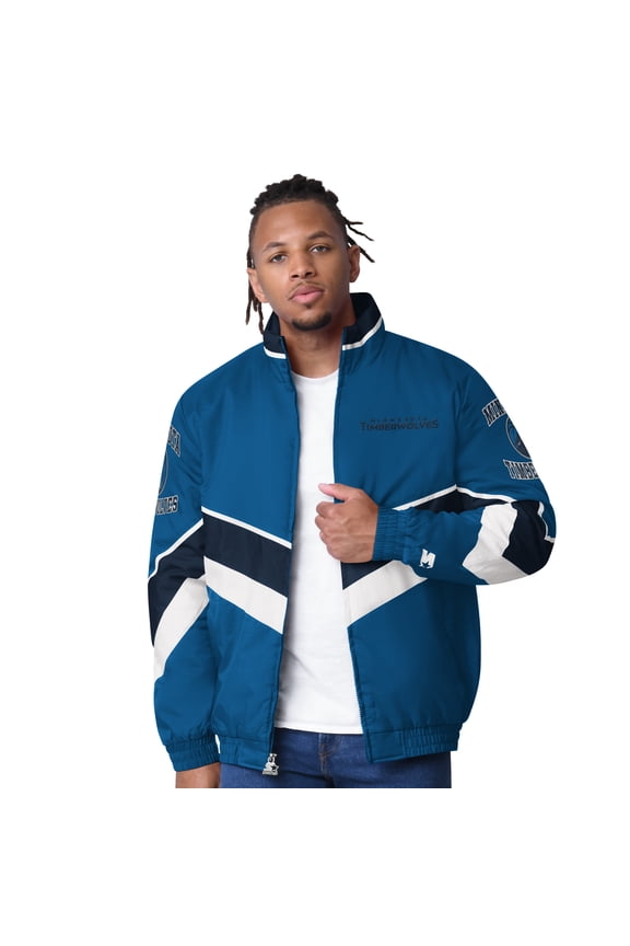 Men's Starter Blue Minnesota Timberwolves Captain Oxford Full-Zip Jacket