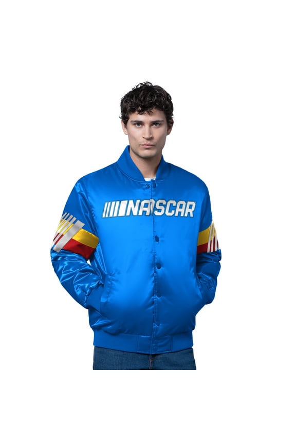 Men's Starter Blue NASCAR Triple Option Satin Varsity Full-Snap Jacket