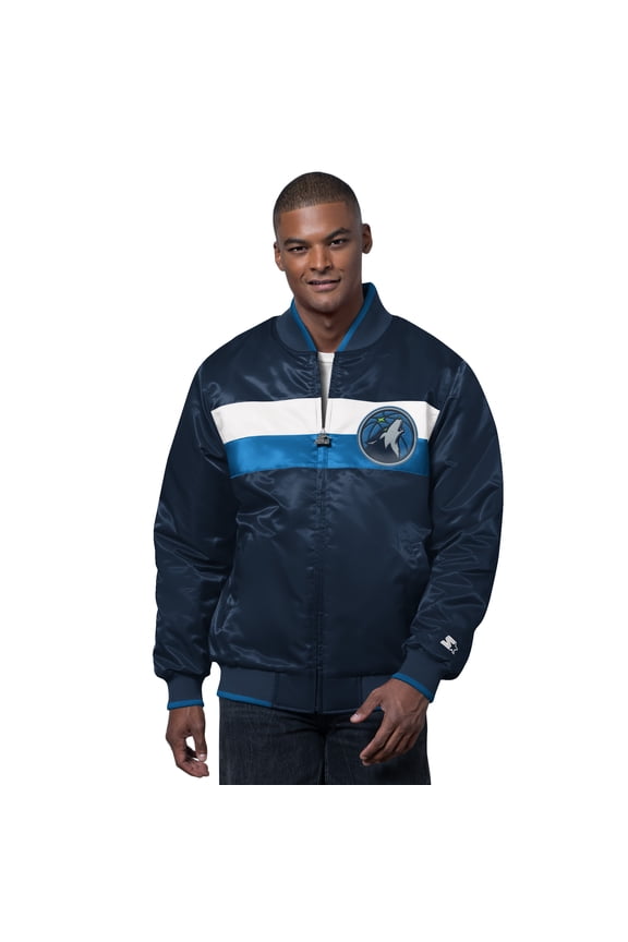 Men's Starter Navy/Blue Minnesota Timberwolves The Ambassador Satin Varsity Jacket