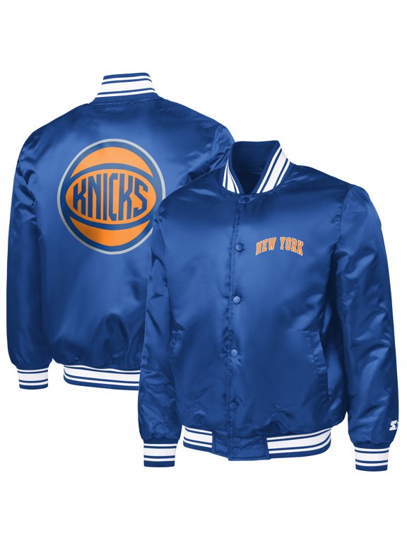 Men's Starter Blue New York Knicks Basketball Logo Varsity Full-Snap Jacket