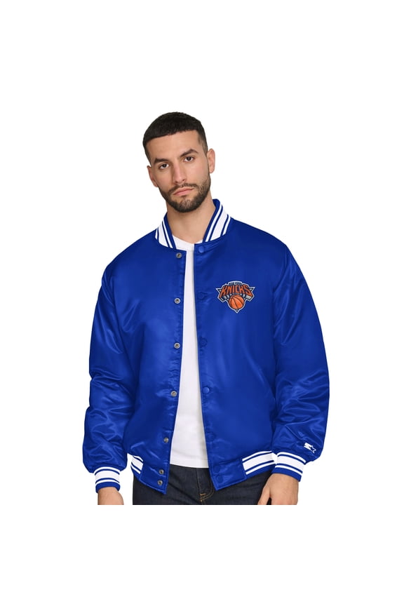 Men's Starter Blue New York Knicks Final Buzzer Satin Varsity Full-Snap Jacket