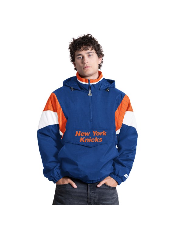 Men's Starter Blue New York Knicks Half-Zip Hooded Jacket