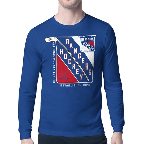 Men's Starter Blue New York Rangers Shield Long Sleeve Graphic T-Shirt