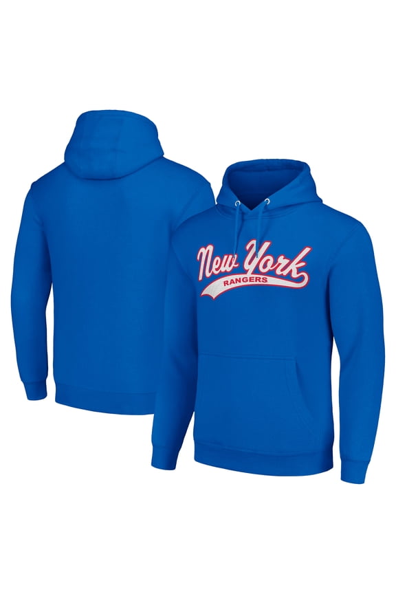 Men's Starter Blue New York Rangers Tailsweep Fleece Tri-Blend Pullover Hoodie