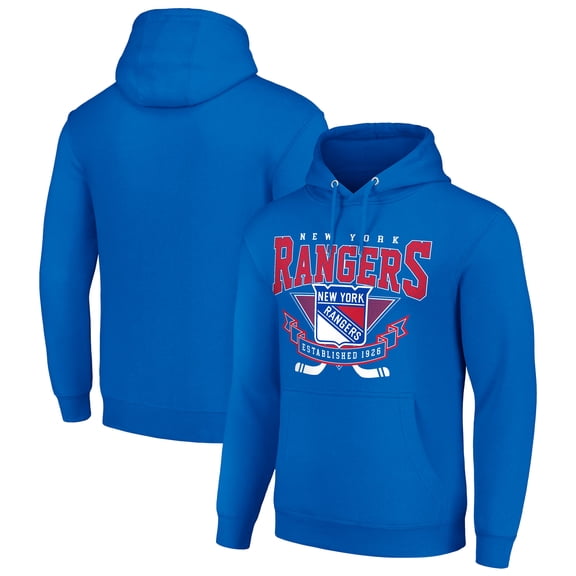 Men's Starter Blue New York Rangers Team Logo Graphic Fleece Tri-Blend Pullover Hoodie