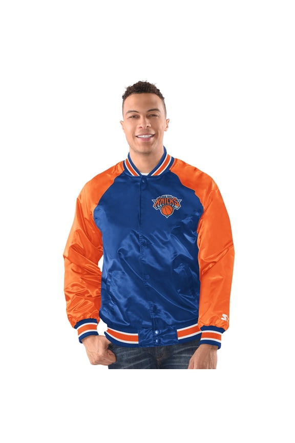 Men's Starter Blue/Orange New York Knicks Inductee Full-Snap Varsity Jacket
