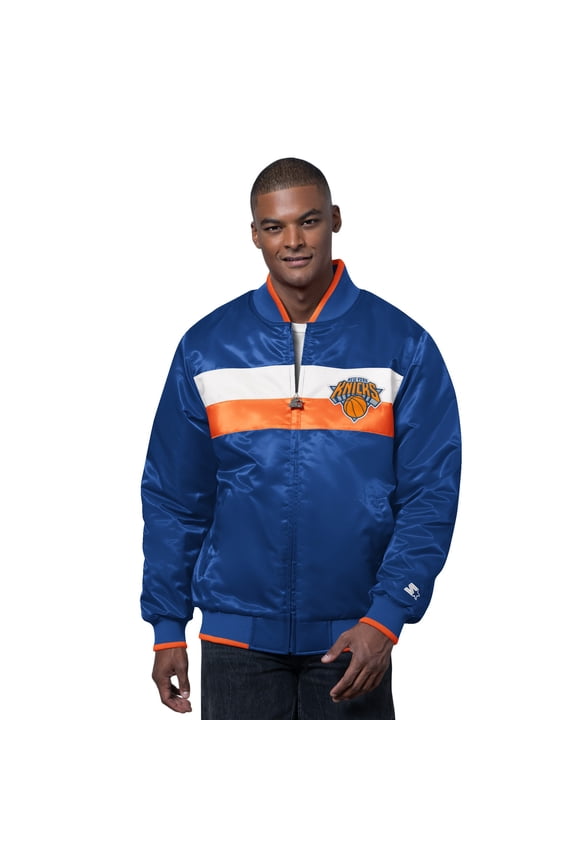 Men's Starter Blue/Orange New York Knicks The Ambassador Satin Varsity Jacket