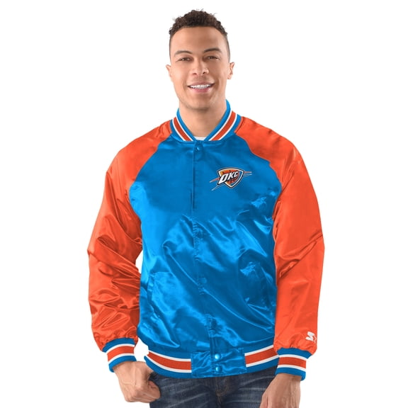 Men's Starter Blue/Orange Oklahoma City Thunder Inductee Full-Snap Varsity Jacket