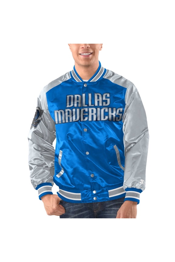 Men's Starter Blue/Silver Dallas Mavericks Renegade Satin Full-Snap Varsity Jacket