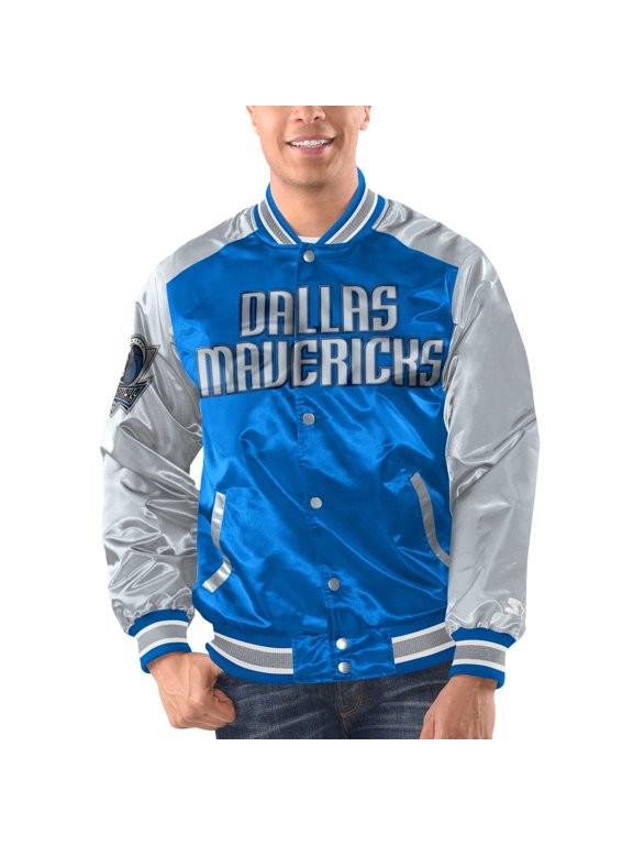 Men's Starter Blue/Silver Dallas Mavericks Renegade Satin Full-Snap Varsity Jacket