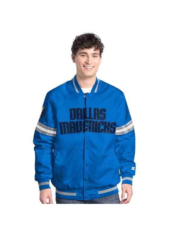 Men's Starter Blue/Silver Dallas Mavericks Scout Full Snap Varsity Jacket