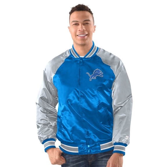 Men's Starter Blue/Silver Detroit Lions Inductee Raglan Full-Snap Varsity Jacket
