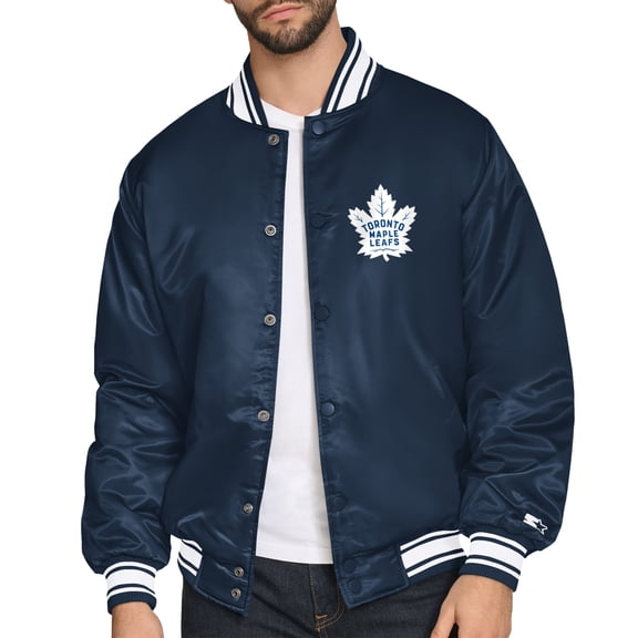 Men's Starter Blue Toronto Maple Leafs Triangle Satin Varsity Full-Snap Jacket