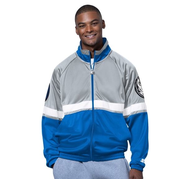 Men's Starter Blue/White Dallas Mavericks The Veteran Tricot Track Raglan Full-Zip Jacket