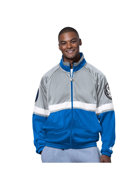 Men's Starter Blue/White Dallas Mavericks The Veteran Tricot Track Raglan Full-Zip Jacket