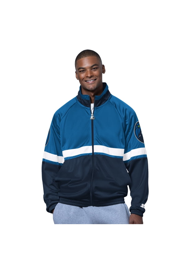 Men's Starter Blue/White Minnesota Timberwolves The Veteran Tricot Track Raglan Full-Zip Jacket