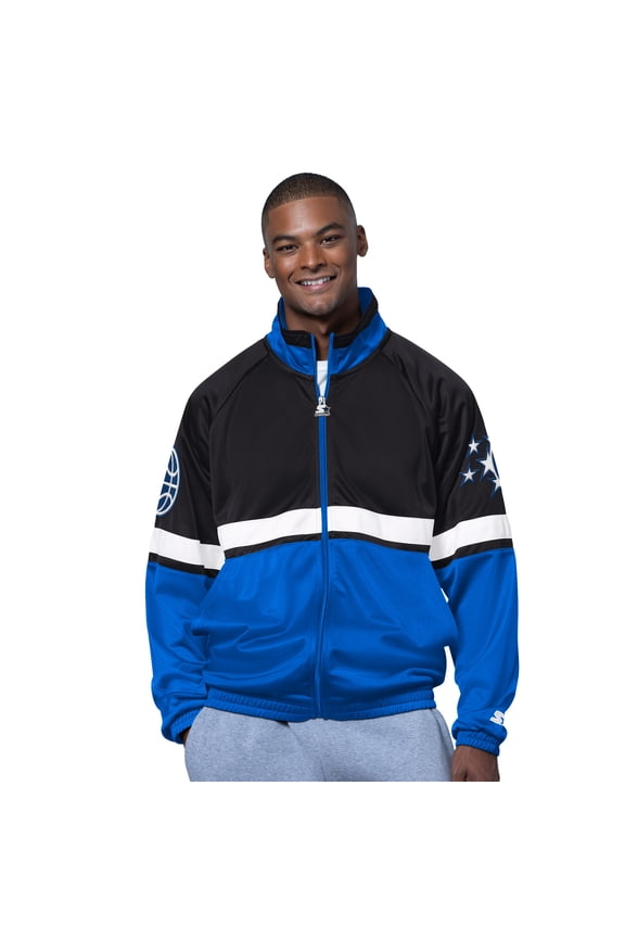 Men's Starter Blue/White Orlando Magic The Veteran Tricot Track Raglan Full-Zip Jacket