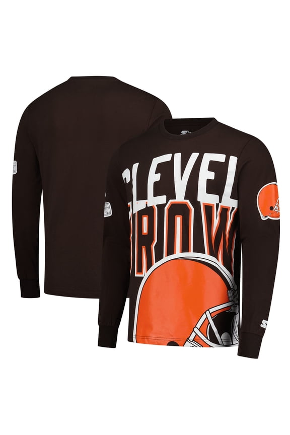 Men's Starter Brown Cleveland Browns Clutch Hit Long Sleeve T-Shirt
