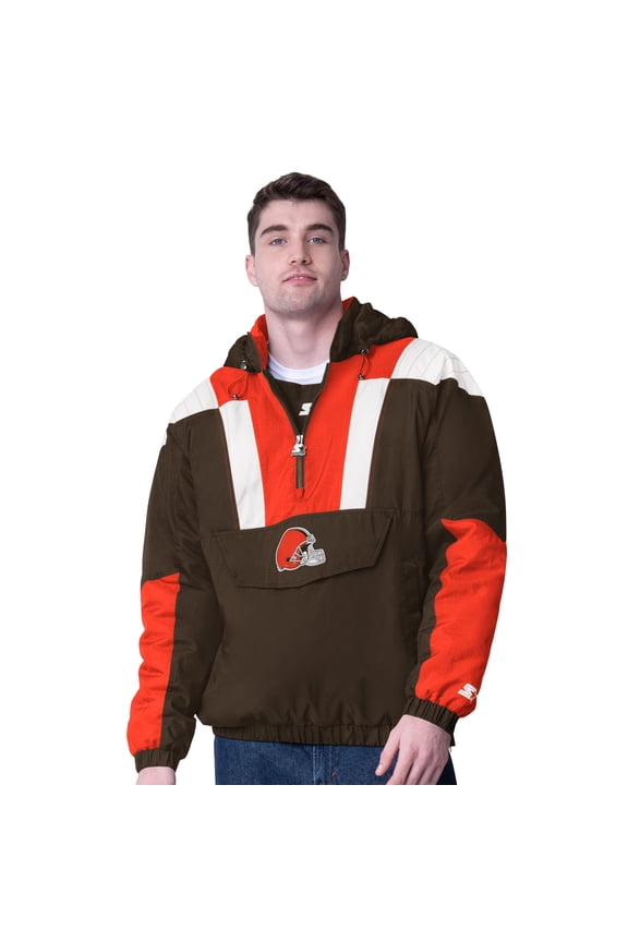 Men's Starter Brown Cleveland Browns Half-Zip Pullover Hooded Jacket