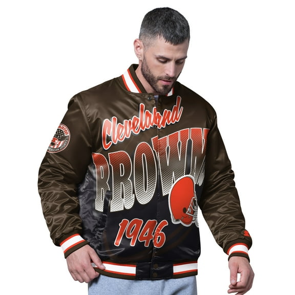 Men's Starter Brown Cleveland Browns Pass Rush Varsity Full-Snap Jacket