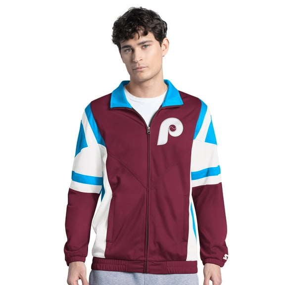 Men's Starter Burgundy/Light Blue Philadelphia Phillies Contender Tricot Full-Zip Track Jacket