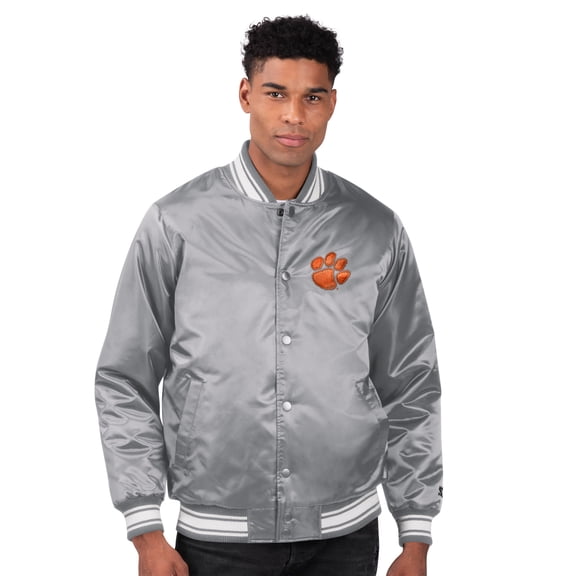 Men's Starter Gray Clemson Tigers Core Satin Varsity Full-Snap Jacket