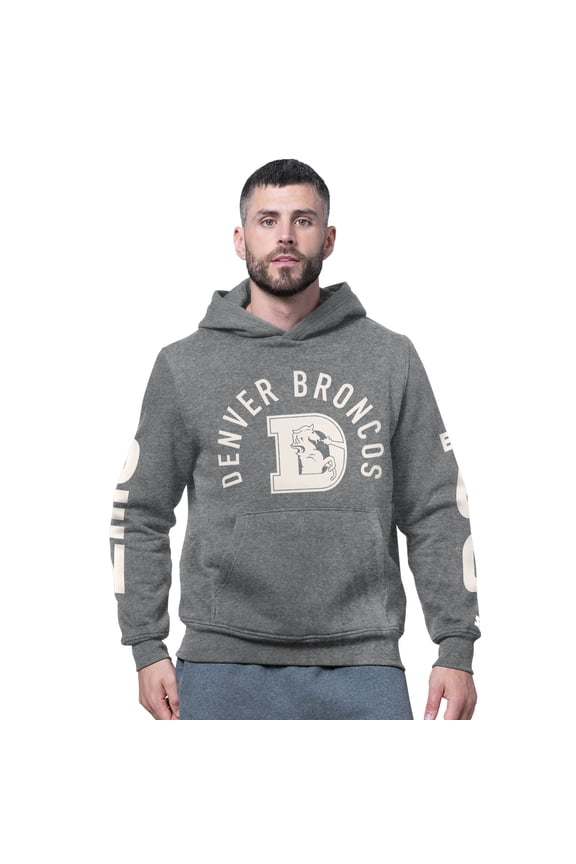 Men's Starter Charcoal Denver Broncos Handoff Vintage Logo Fleece Hoodie Sweatshirt