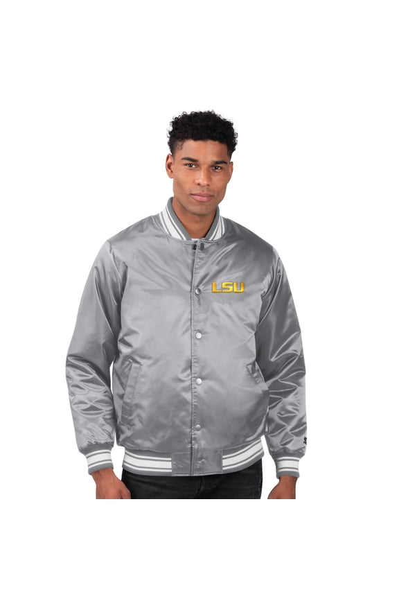 Men's Starter Gray LSU Tigers Core Satin Varsity Full-Snap Jacket