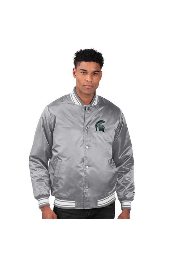 Men's Starter Gray Michigan State Spartans Core Satin Varsity Full-Snap Jacket