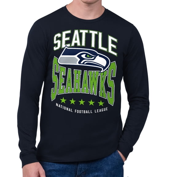 Men's Starter College Navy Seattle Seahawks Center Squeeze Long Sleeve T-Shirt