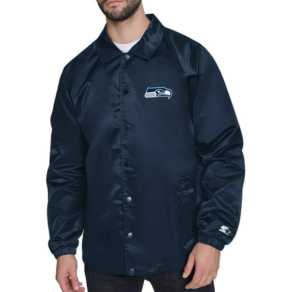 Men's Starter College Navy Seattle Seahawks Retro Logo Raglan Coaches Full-Snap Jacket