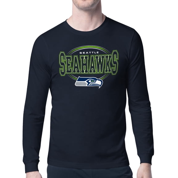 Men's Starter College Navy Seattle Seahawks Team Track Graphic Long Sleeve T-Shirt