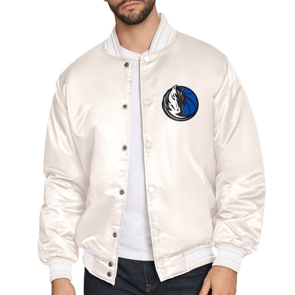 Men's Starter Cream Dallas Mavericks Double Team Satin Varsity Full-Snap Jacket