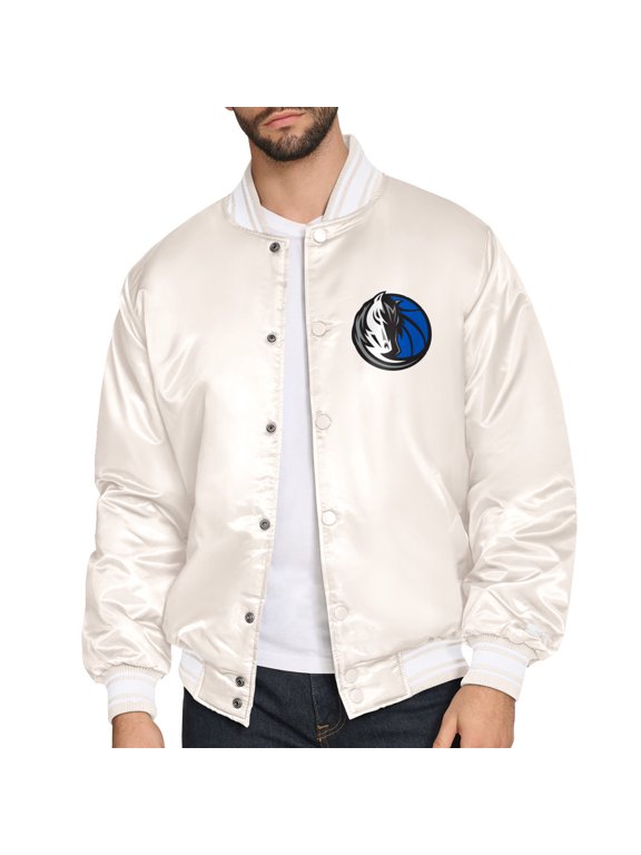 Men's Starter Cream Dallas Mavericks Double Team Satin Varsity Full-Snap Jacket