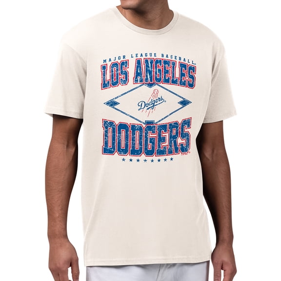 Men's Starter  Cream Los Angeles Dodgers Distressed Cooperstown Diamond T-Shirt
