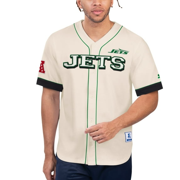 Men's Starter Cream New York Jets Relay Vintage Full-Button Baseball Top