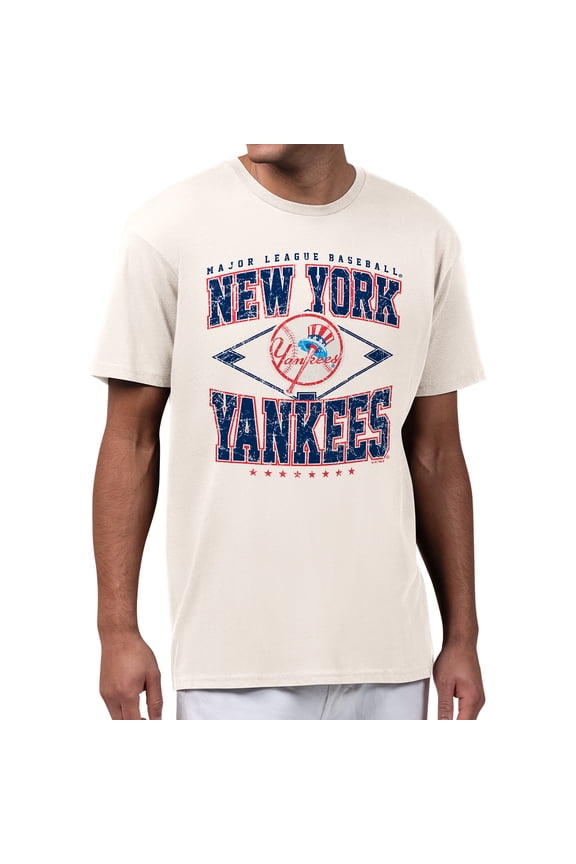 Men's Starter Cream New York Yankees Distressed Cooperstown Diamond T-Shirt