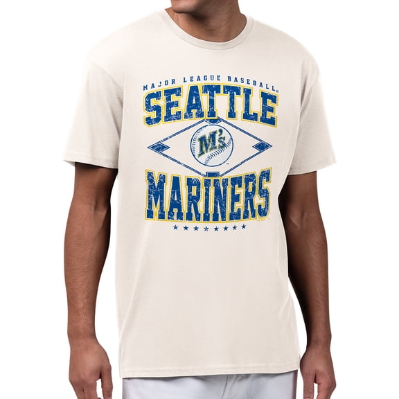 Men's Starter  Cream Seattle Mariners Distressed Cooperstown Diamond T-Shirt