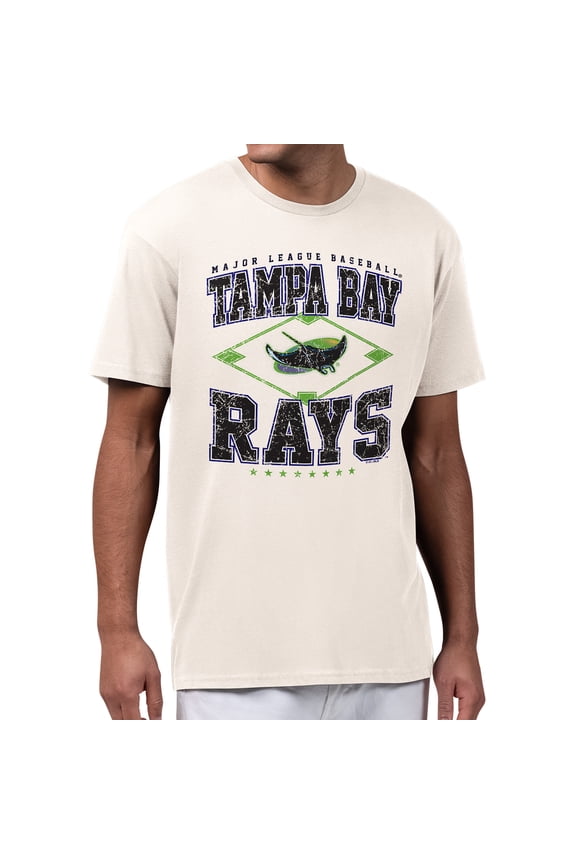 Men's Starter Cream Tampa Bay Rays Distressed Cooperstown Diamond T-Shirt