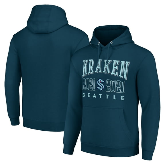 Men's Starter Deep Sea Blue Seattle Kraken  Graphic Pullover Hoodie