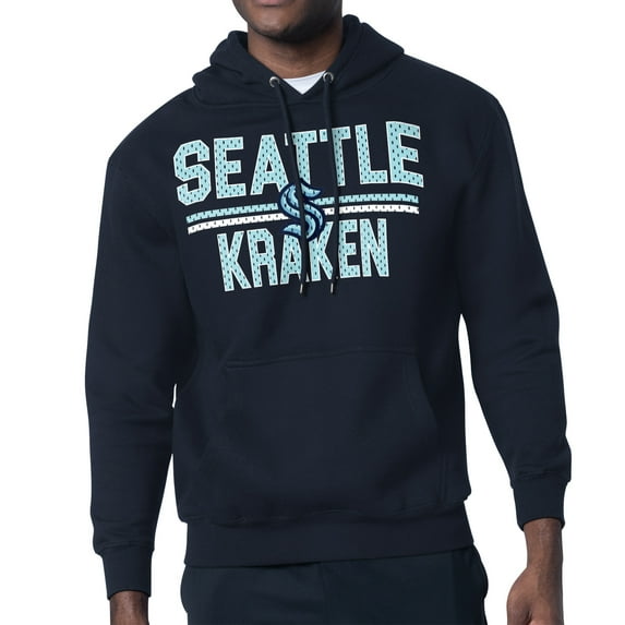 Men's Starter Deep Sea Blue Seattle Kraken Mesh Look Team Name Logo Tri-Blend Pullover Hoodie