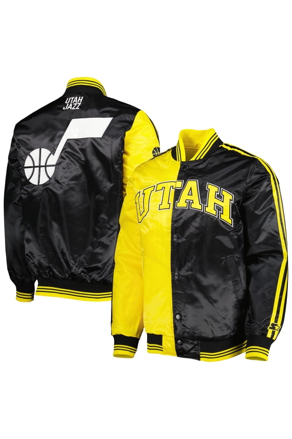 Men's Starter Gold/Black Utah Jazz Fast Break Satin Full-Snap Jacket