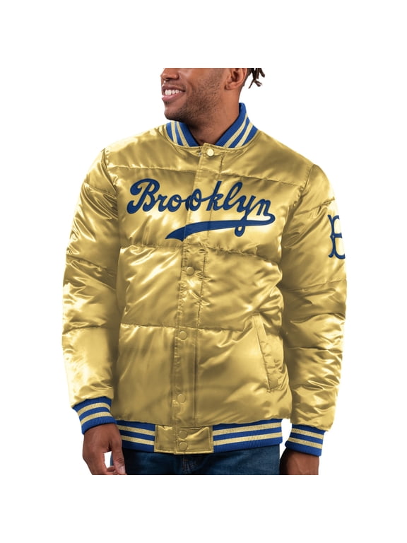 Men's Starter Gold Brooklyn Dodgers Cooperstown Collection Bronx Satin Full-Snap Bomber Jacket